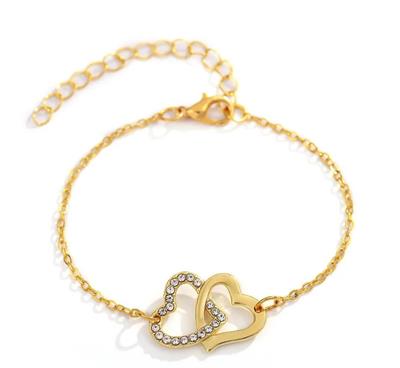 Double Heart Gold Plated Bracelet Adjustable