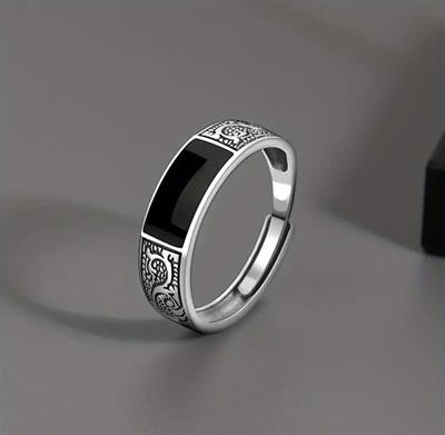 Fashionable Black Enamel Adjustable Ring