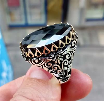 Geometric Glossy Black Cubic Zirconia Ring