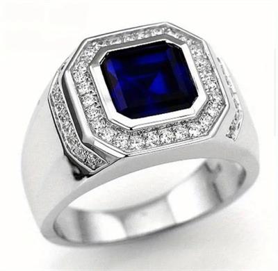 New Fashion Men Zircon Ring, Blue Color Rhinestone