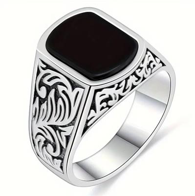 Men's Black Square Synthetic Stone Ring