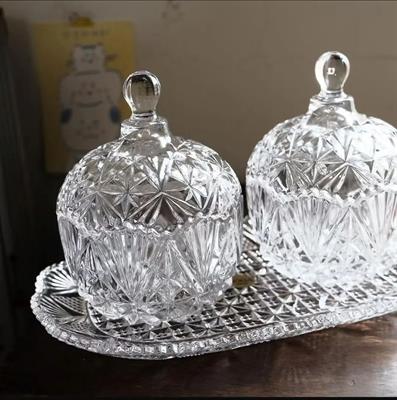 Amroc Tiwnkle Bowl Jar Set Of 2 Clear Glass 