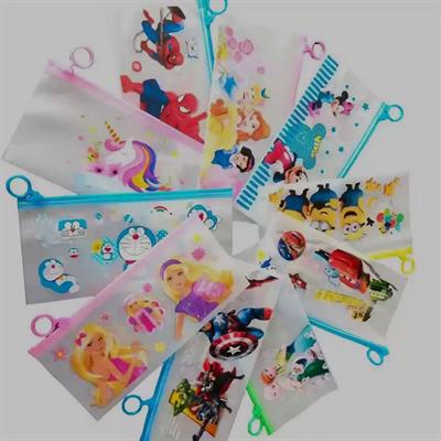 Cartoon Character Pencil Pouch for Kids - Transparent Pouch for Stationery - High Quality Stationery Pouch for School and College Students. (Each)