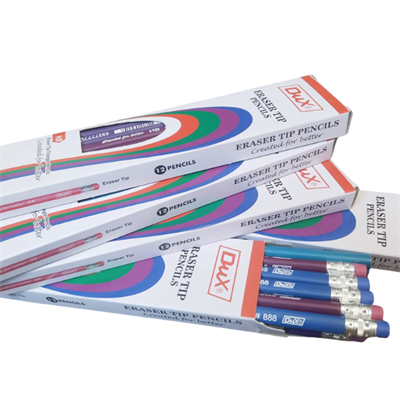 Dux Eraser Tips Pencils - Rubber Pencils Pack of 12 Pcs