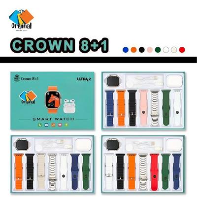 Smart Watch Crown 8+1: The Ultimate Smartwatch Bundle with 7 Custom Straps, Wireless Earbuds, 49mm HD Display, and Advanced Bluetooth Touchscreen Technology for Fitness and Connectivity