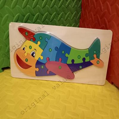 Kids Wooden Puzzle Colorful Cartoon Aeroplane 1 to 12 Numbers Enlightenment Educational Jigsaw Puzzle Toys