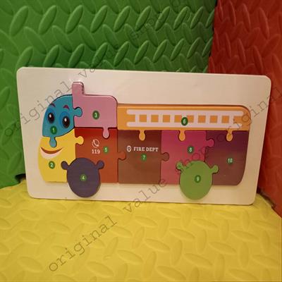 Kids Wooden Puzzle Colorful Cartoon Bus 1 to 10 Numbers Enlightenment Educational Jigsaw Puzzle Toys