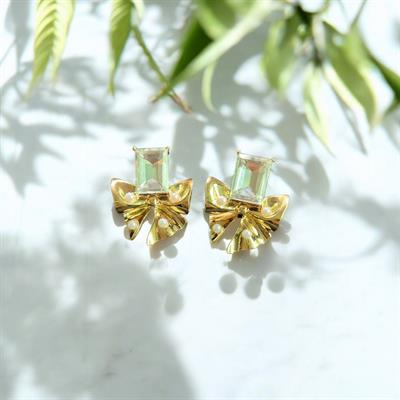 Gold Crystal Bow Stud Earrings