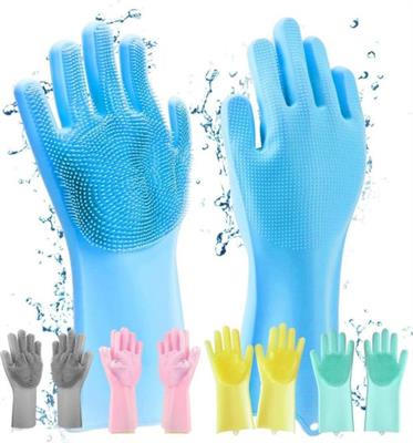 Pair Of Silicone Washing Full Finger Gloves For Home & Kitchen (random Colors)