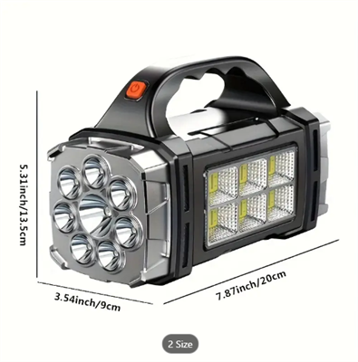 Ultra-Bright 2200W LED Searchlight - Dual Solar & USB Rechargeable, Waterproof IP44, Portable Power Bank Torch with Blinding Beam for Outdoor Adventures