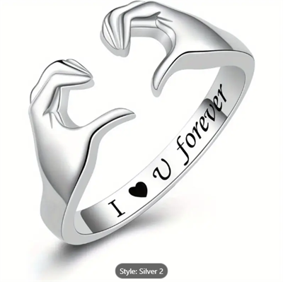 1pc Lettering Hand Heart Adjustable Ring, "I Love You Forever/Always With You", Lovely Ring For Boys And Girls, Ideal Choice For Gifts