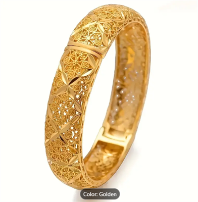 Elegant Luxury 18K Gold Plated Open Cuff Bracelet for Women - Copper, Filigree Design, No Stone, Adjustable, Suitable for Weddings and Banquets