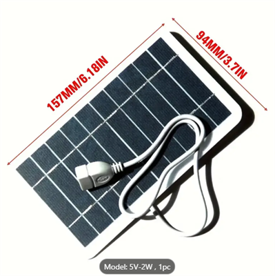 Waterproof Portable Solar Charger with USB - 2W, Safe Charge for Power Banks & Phones, Ideal for Outdoor Camping & Home Use