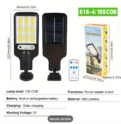 Solar-Powered Outdoor Street Light with Motion Sensor - 3 Lighting Modes, Auto Switch, Security Lighting for Garden & Pathway, Includes Remote Control