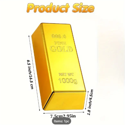 Realistic Golden Brick Prop - Lightweight, Shiny Plastic Golden Brick for Pirate Costumes & Party Decorations, Ideal for Halloween, Christmas, and Themed Events - No Batteries Required, Christmas Decor