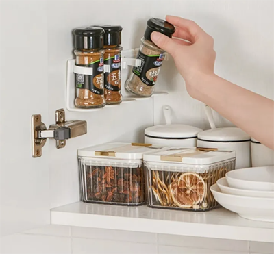 Self Adhesive Wall Mounted Spice Rack Stand With Sticker Kitchen Seasoning Storage Rack (random Color)