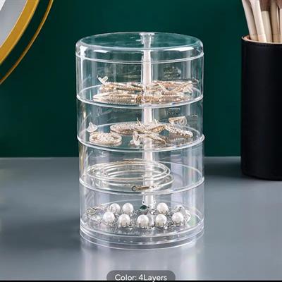 Acrylic Round 4 Layer Jewelry Box, Transparent Cosmetic Organizer Stand