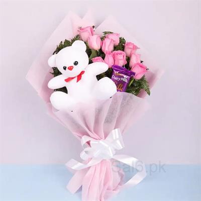 Valentines Teddy Rose Bouquet