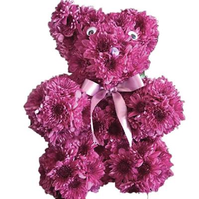 Real Purple Flower Bear with Ribbon