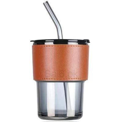 Leather Wrapped Mug with Straw