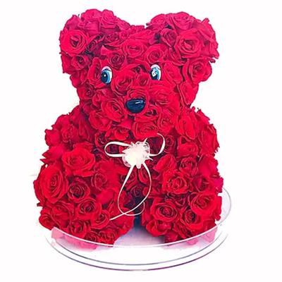 Real Red Rose Bear with Ribbon Accent