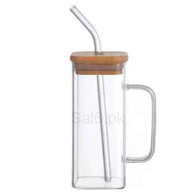 Square Glass Mug with Straw