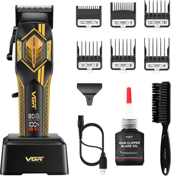 VGR 119 Professional Barber Clippers with Base, Lithium-ion Battery Hair Cutting Machine with BLDC Motor and Ceramic Blades