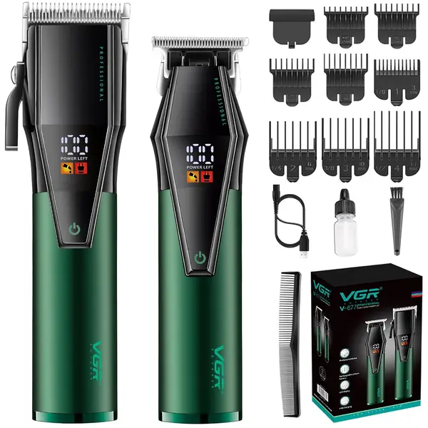 VGR V-677 Professional Hair Clippers for Men, Barber Clipper and Trimmer Set, Cord/Cordless Hair Cutting Kit with LED Display