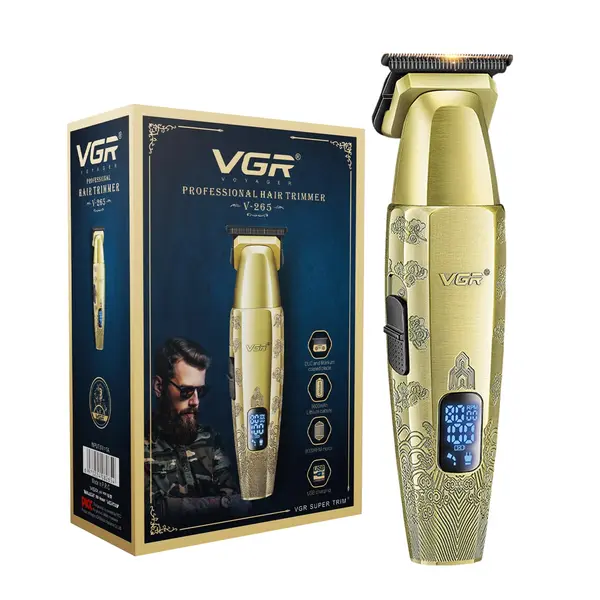 VGR V-265 Professional Cordless Hair Trimmer for Men & Barbers | 180 Min Runtime with USB Type-C Fast Charging | LED Display & 8000 RPM Turbo Motor | DLC & Titanium Blades for Precision Cutting