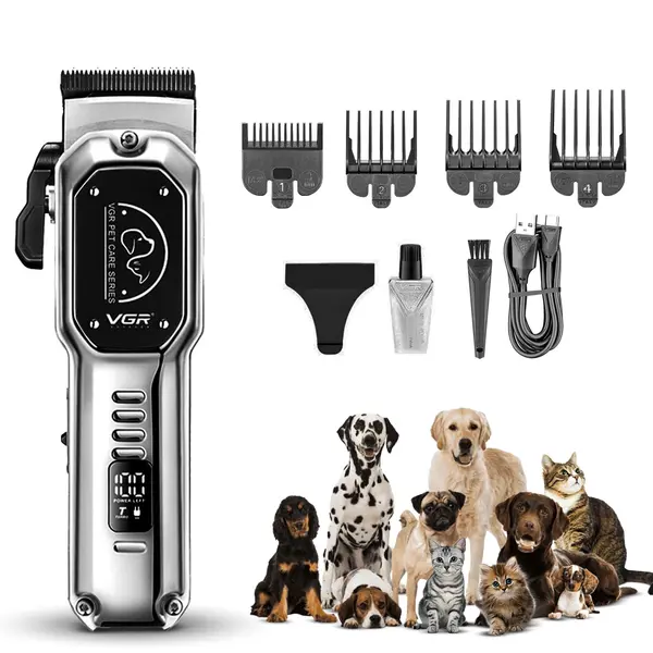 VGR V-201 Professional Pet Clipper - Turbo Function, LED Display, Ceramic & Stainless Steel Blades, 2000mAh Battery