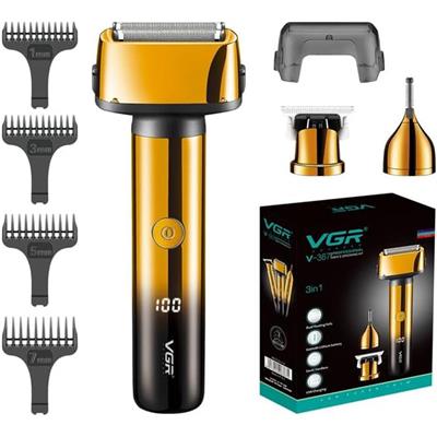 VGR 3 IN 1 Hair Cutting Machine Hair Trimmer LED Display Electric Rechargeable Beard Shaver Eyebrow Razor 0mm Men's Razor V-365