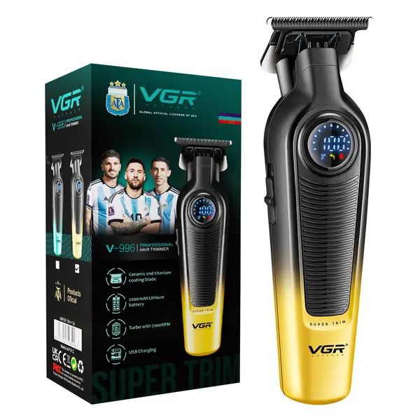 VGR V-996 Professional Hair Trimmer for Men – Cordless Beard & Hair Clipper, Precision Ceramic & Titanium Blade, Turbo 7000 RPM Motor