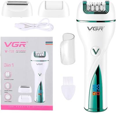 VGR V-728 3In1 Women Epilator Electric Female Shaver Leg Body Hair Removal