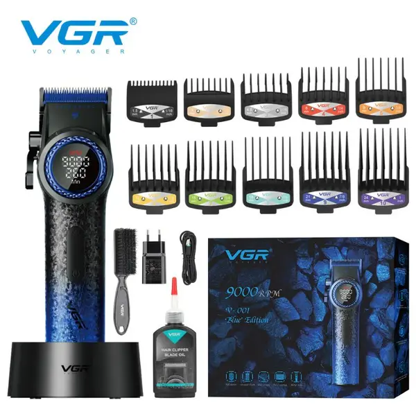 VGR V-001 Professional Salon Quality Hair Clipper | 𝟵𝟬𝟬𝟬 RPM High-Power DC Motor, 𝟑𝟎𝟎 Min Runtime, DLC Diamond-Coated Blade
