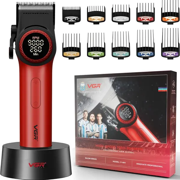 VGR V-001 Professional Salon Quality Hair Clipper | 𝟵𝟬𝟬𝟬 RPM High-Power DC Motor, 𝟑𝟎𝟎 Min Runtime, DLC Diamond-Coated Blade