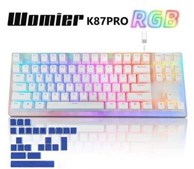 Womier K87 Pro Acrylic Dual RGB White Hotswappable Mechanical Gaming Keyboard Gateron Blue Switches (Clicky) Hotswappable Switches
