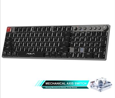 AULA F2090 Wireless Mechanical Keyboard | Ultra Thin | 104 Keys | Bluetooth | For Android, Windows, Desktop & Laptop (Black) 