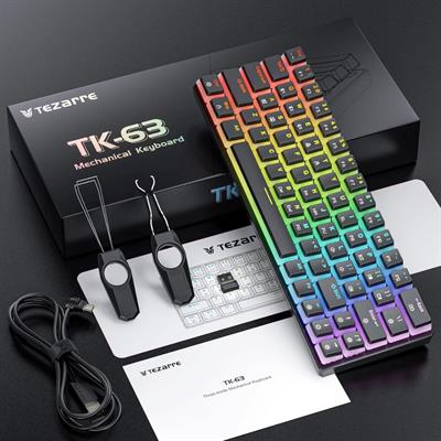 Tezarre TK63 Optical Wireless Keyboard Bluetooth/2.4G/USB Wired 60% Mechanical Gaming Keyboard RGB Backlit PBT Pudding Keycaps Hot-Swappable (Gateron Optical Red Switch, Black)