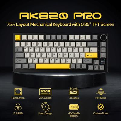 Ajazz Ak820 Pro with Screen Wireless Tri Mode Customizable Gaming Keyboard 