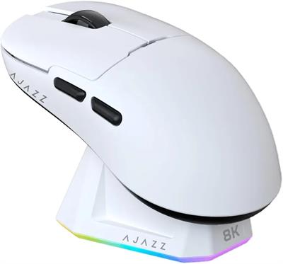 Ajazz AJ159 PRO 8Khz Bluetooth/2.4G/Wired 56G Lightweight Gaming Mouse with Magnetic Charging Dock, PAW3395 Sensor 26KDPI, Huanuo 100 Million Click, 100% ETFE Foot Pad & 8Khz Receiver (White)