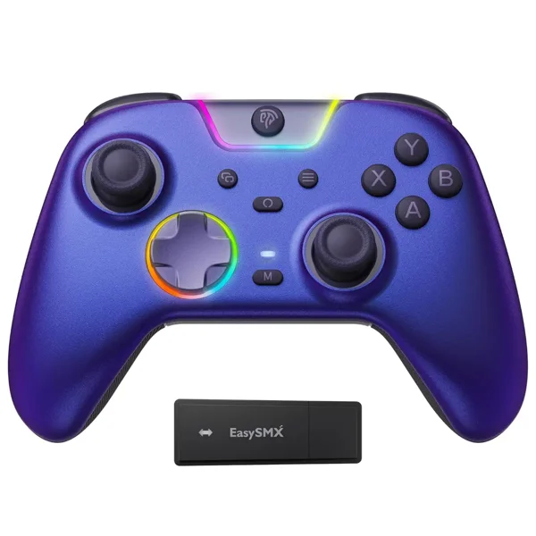  EasySMX X05 Pro (Purple) Wireless PC Controller – Soft-Click Low-Noise Buttons, Dual-Stage Impulse Triggers, Hall Joysticks with 1000Hz Polling, 2 Programmable Buttons, 1000mAh Battery, Multi-Platform Controller for PC/Switch/Android/iOS - Aurora Pu