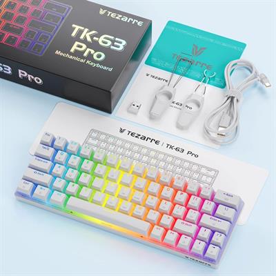 Tezarre Tk-63 Pro Tri Mode Wireless 60% Mechanical Gateron Hotswappable Full RGB Gaming Keyboard (Red Switches)