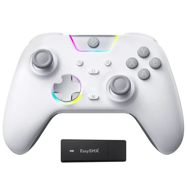 EasySMX X05 Pro Wireless PC Controller – Soft-Click Low-Noise Buttons, Dual-Stage Impulse Triggers, Hall Joysticks with 1000Hz Polling, 2 Programmable Buttons, 1000mAh Battery, Multi-Platform Controller for PC/Switch/Android/iOS - White