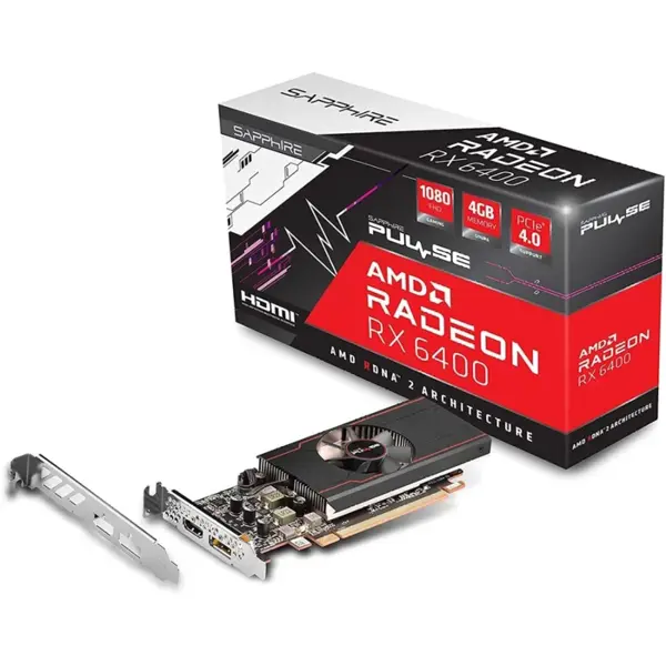 SAPPHIRE PULSE Radeon RX 6400 Video Card, 4GB GDDR6, PCI Express 4.0, Low Profile