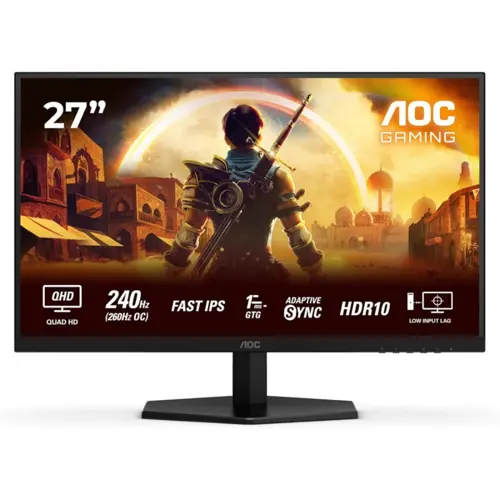AOC Gaming Monitor Q27G42ZE, 27-Inch QHD Fast IPS, 240Hz 1ms GtG, HDR 10, Adaptive Sync, Flat, Black Red
