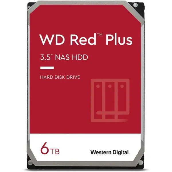 Western Digital WD Red Plus NAS Internal Hard Drive HDD, 6TB, 5400 RPM, SATA 6Gb/s, CMR, 256MB Cache, 3.5"