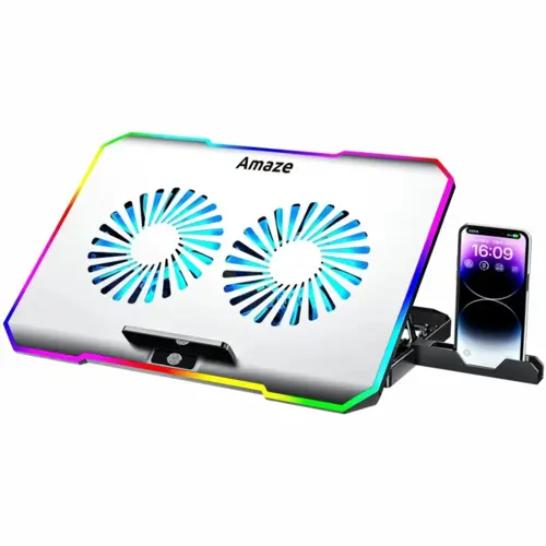 Amaze A505 Laptop RGB Cooling Stand with Dual 110mm Fans, 5-Step Retractable, 10 RGB Modes