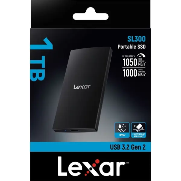 Lexar SL300 1TB Portable SSD | Up to 1050MB/s - USB 3.2 Gen 2 Type-C - IP54 Dust and Water Resistance