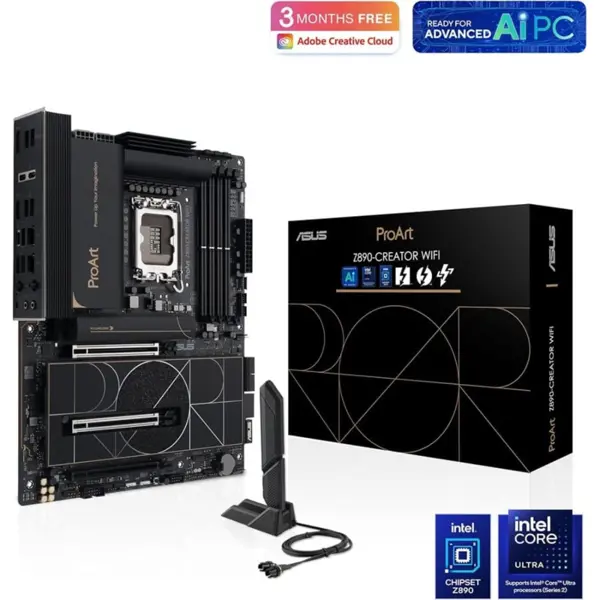 ASUS ProArt Z890-CREATOR WIFI Motherboard, Intel LGA 1851, 16+2+1+2 Power Stages, DDR5, PCIe 5.0, 5X M.2, Thunderbolt 5 Type-C, 10Gb & 2.5Gb LAN, WiFi 7, AI Overclocking