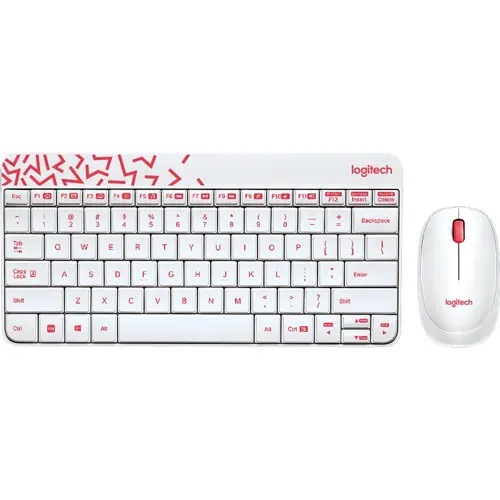 Logitech MK240 NANO Wireless Keyboard and Mouse Combo - White / Vivid Red